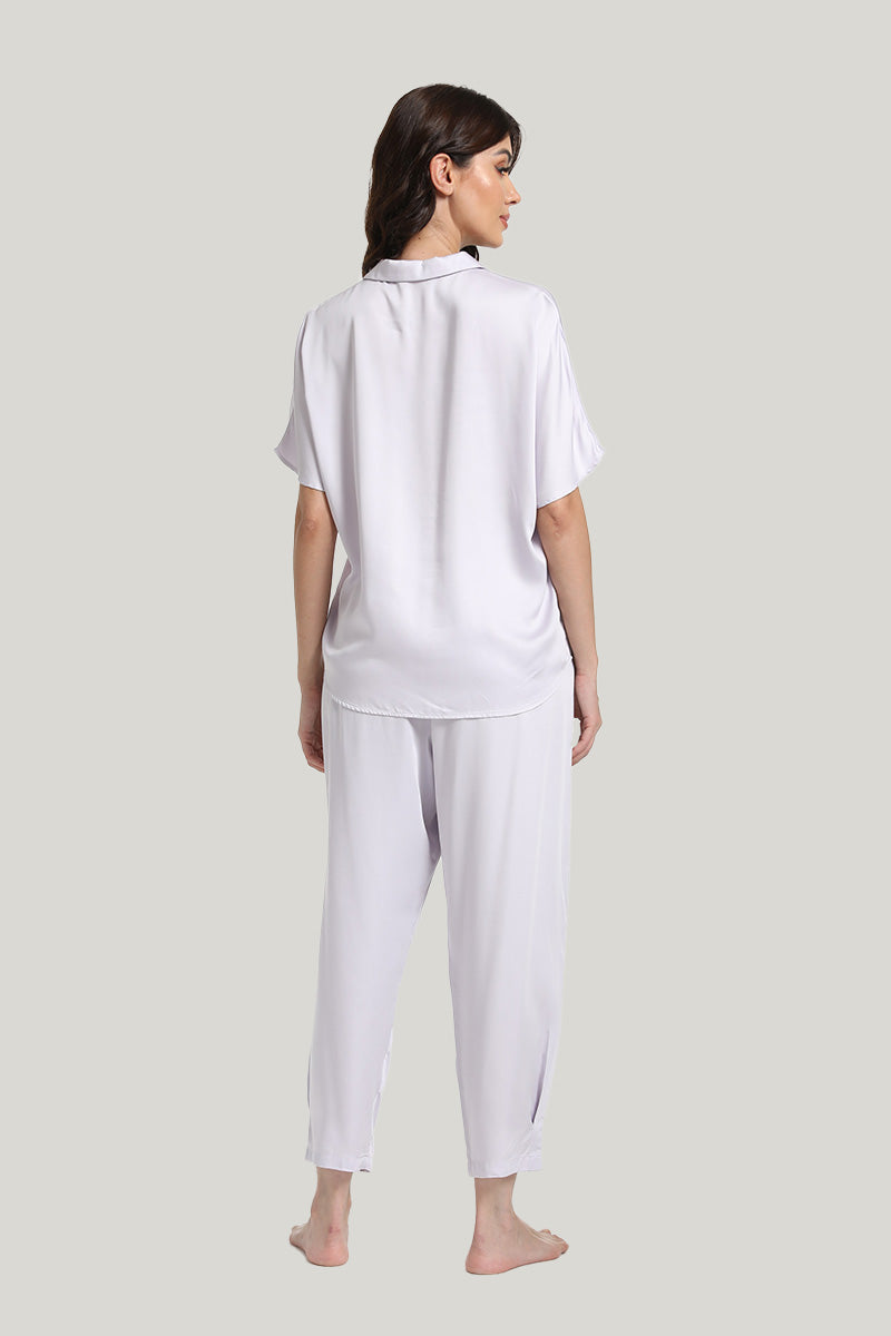 Bamboo Fiber Women’s Knit Short-sleeve Long Tops Pajamas Set-2311290095