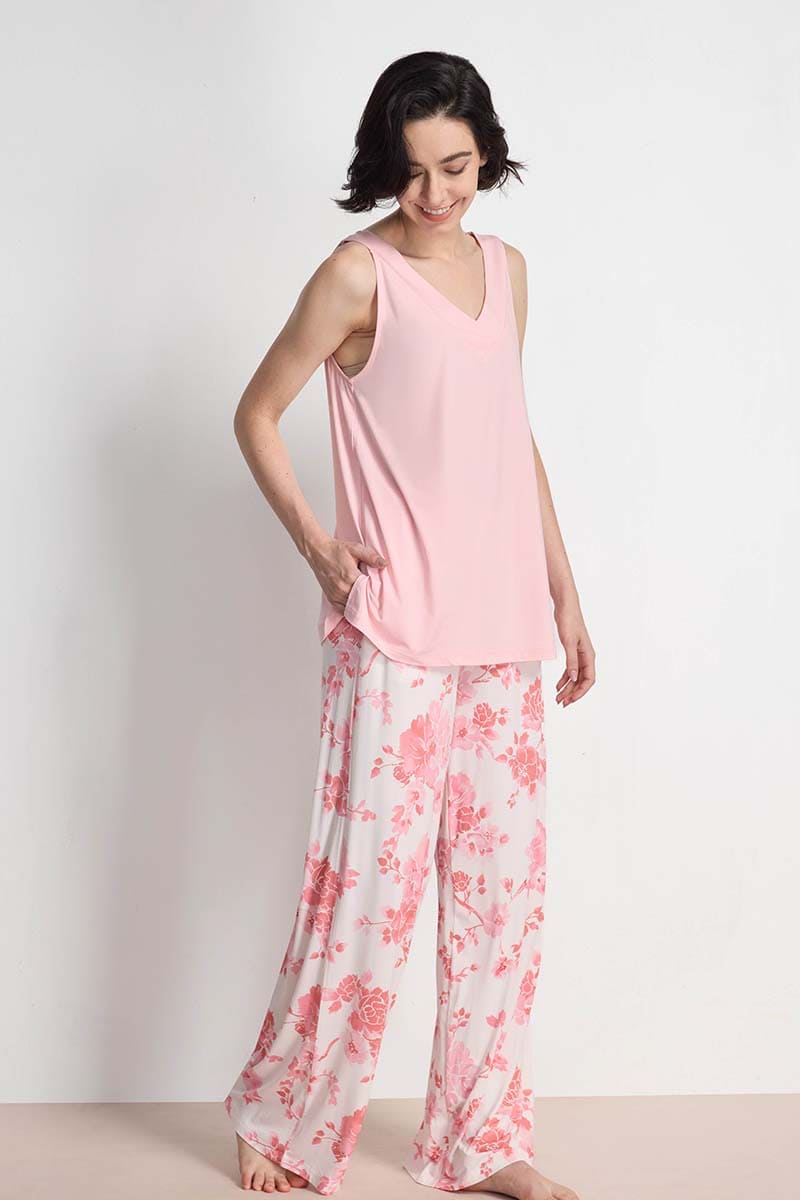 Custom Luxe Knit V-Neck Pant Set,Bulk Lyocell Nighty Supplier