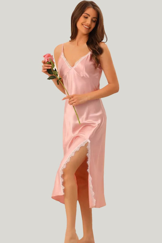 Hot Women'S Camisole Nightgown, Lace Trim Silk Nightgown