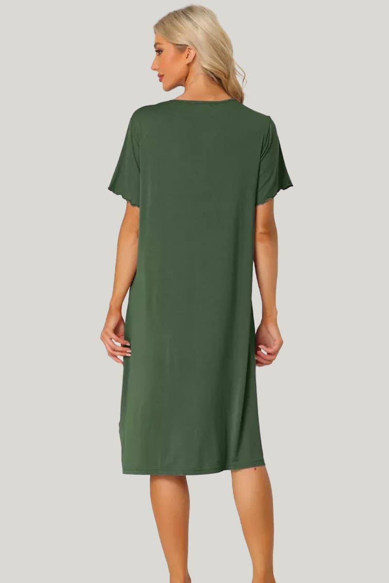 Soft And Skin-Friendly Women'S Short-Sleeved Button Nightgown
