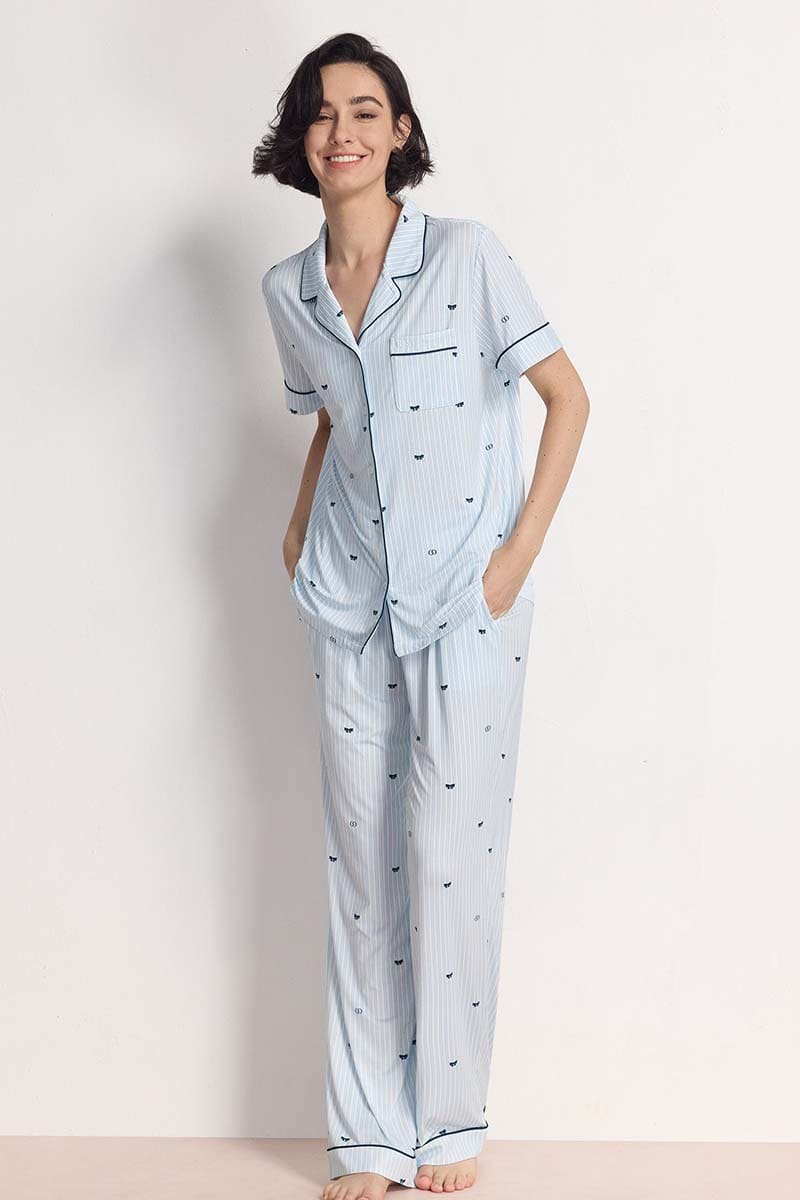 Custom Stripe Pj Sets,Bulk Lyocell Nighty Supplier