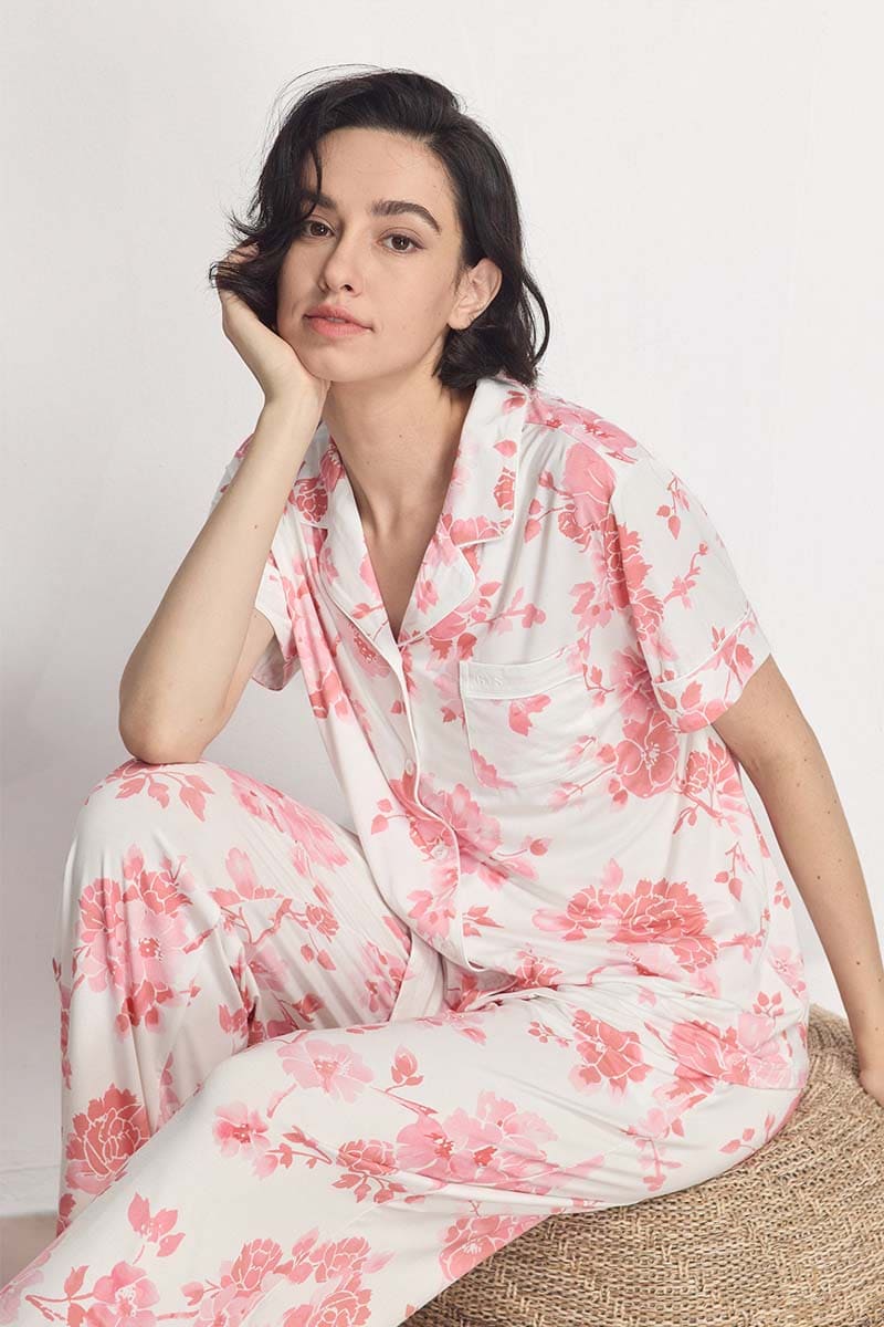 Private Label Printed Short-Sleeve Pajama Set Lyocell Nighty Supplier