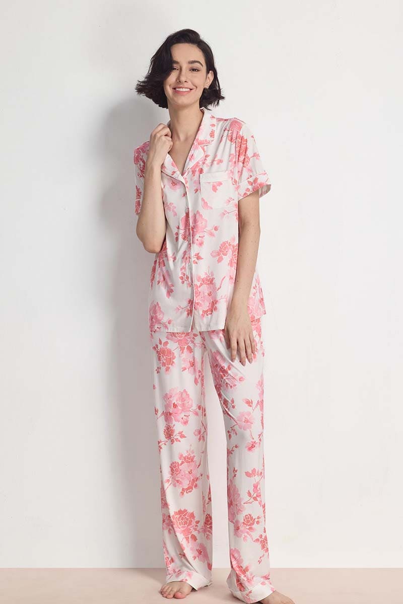 Private Label Printed Short-Sleeve Pajama Set Lyocell Nighty Supplier