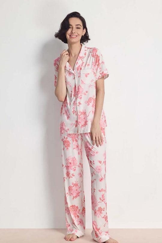 Private Label Printed Short-Sleeve Pajama Set Lyocell Nighty Supplier