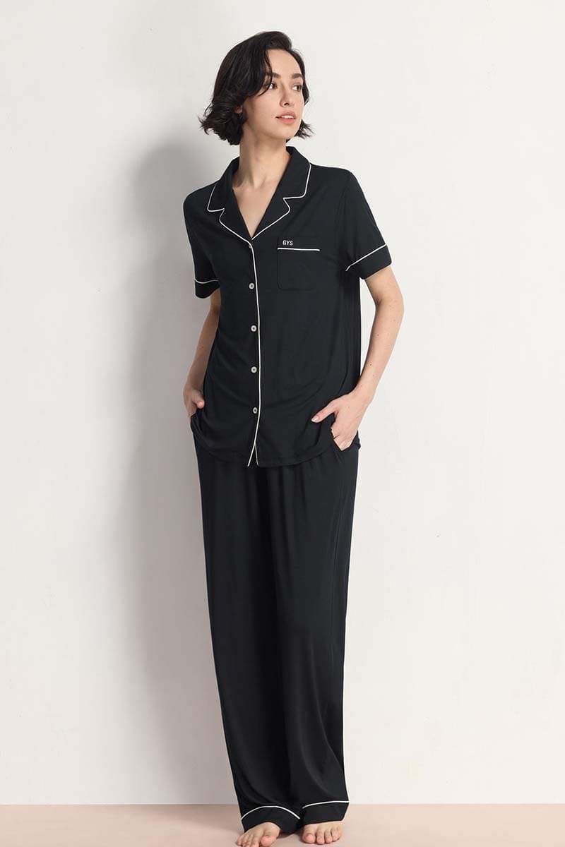 Relaxed Piped Pj Sets For Women In Bulk,Custom Lyocell Nighty Supplier