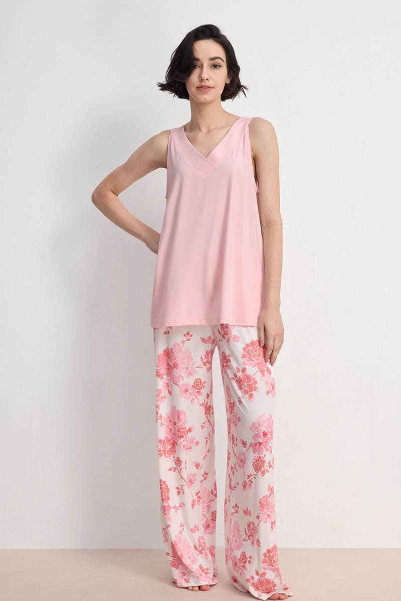 Custom Luxe Knit V-Neck Pant Set,Bulk Lyocell Nighty Supplier