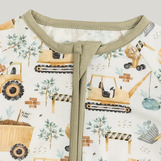Bamboo Fiber Baby Sleepsuits Soft Skin-Friendly And Breathable Excavator Pattern Onesie