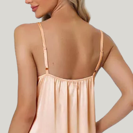 Elegant Classic Women'S Camisole Silk Nightdress, Lace Trim Side Slit Suspender Nightdress