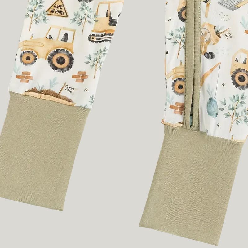 Bamboo Fiber Baby Sleepsuits Soft Skin-Friendly And Breathable Excavator Pattern Onesie