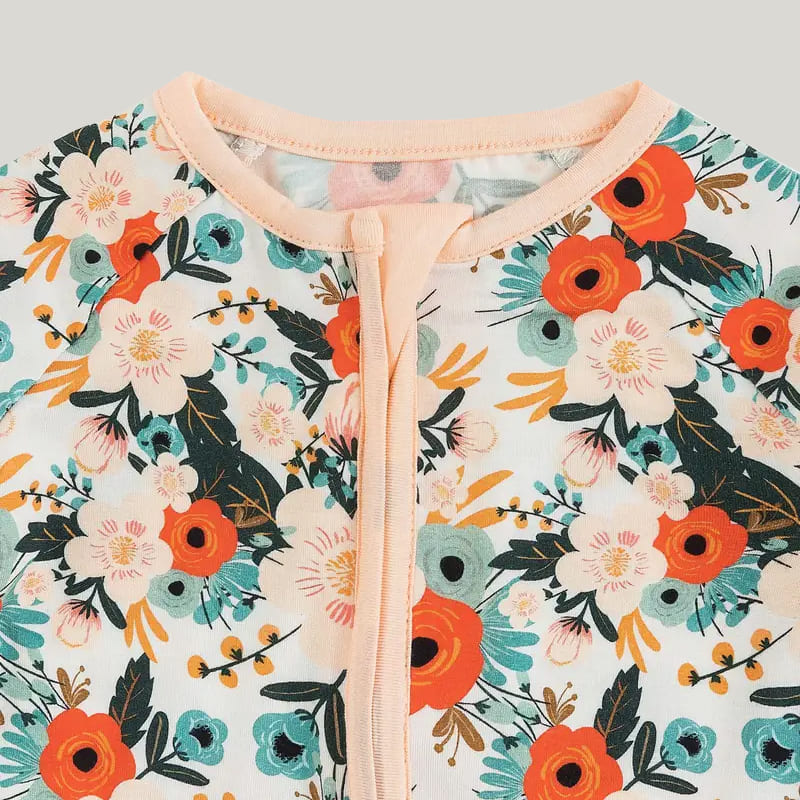 Bamboo Fiber Baby Sleepsuits Soft Skin-Friendly And Breathable Floral Pattern Onesie