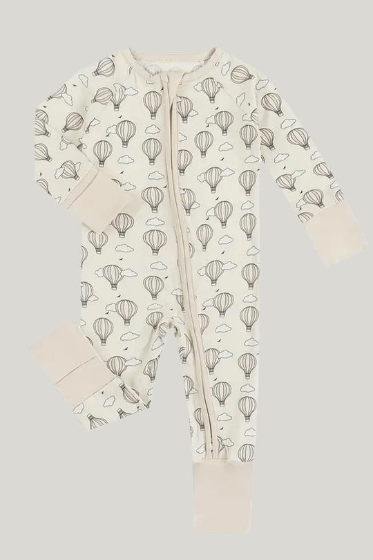 Bamboo Fiber Baby Sleepsuits Soft Skin-Friendly Breathable Hot Air Balloon Pattern Jumpsuit