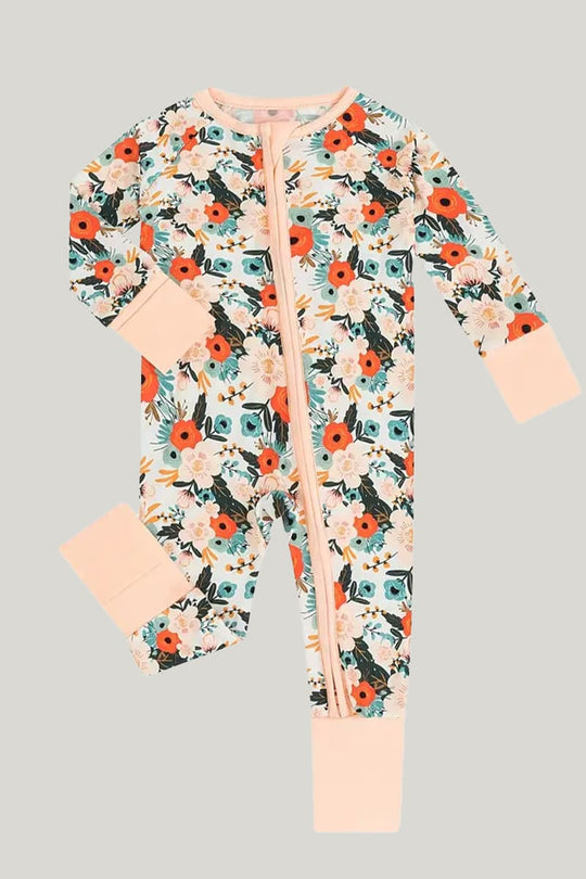Bamboo Fiber Baby Sleepsuits Soft Skin-Friendly And Breathable Floral Pattern Onesie