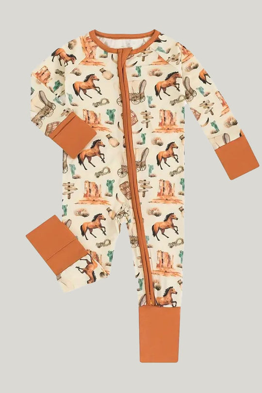 Bamboo Fiber Baby Sleepsuits Soft Skin-Friendly And Breathable Horse Pattern Onesie