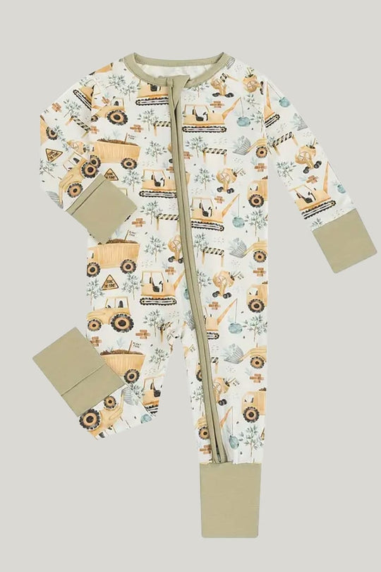 Bamboo Fiber Baby Sleepsuits Soft Skin-Friendly And Breathable Excavator Pattern Onesie