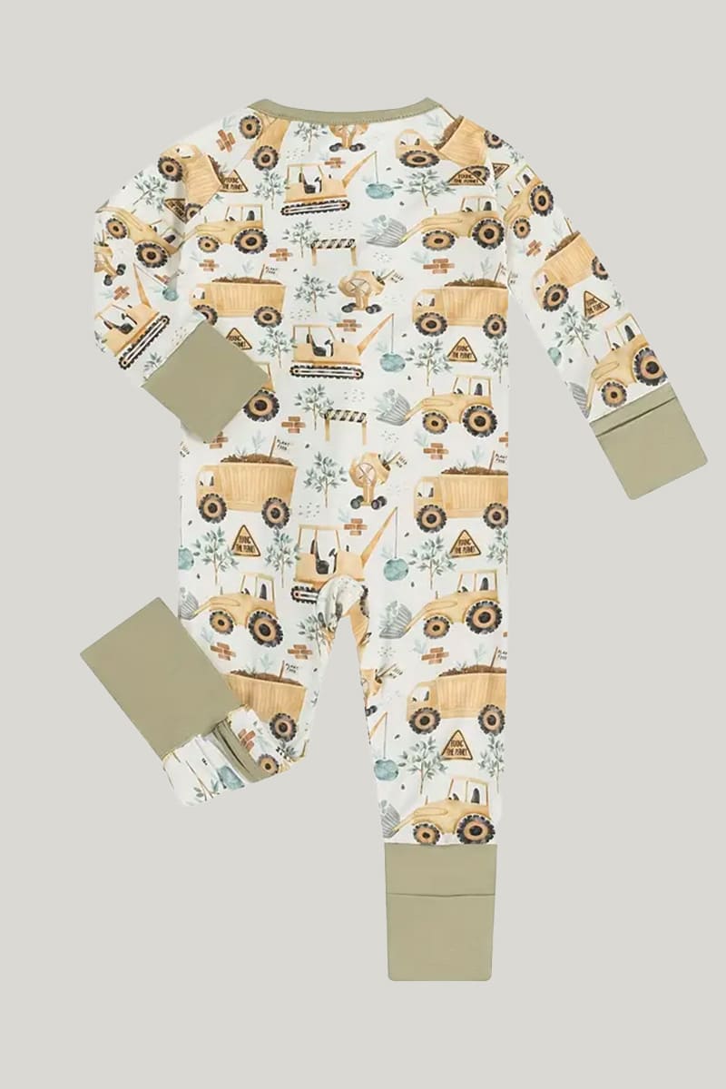 Bamboo Fiber Baby Sleepsuits Soft Skin-Friendly And Breathable Excavator Pattern Onesie