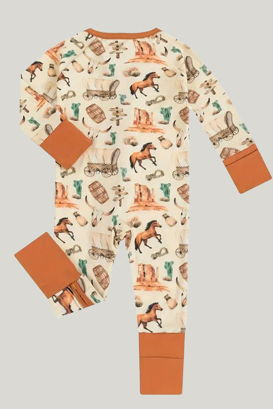 Bamboo Fiber Baby Sleepsuits Soft Skin-Friendly And Breathable Horse Pattern Onesie