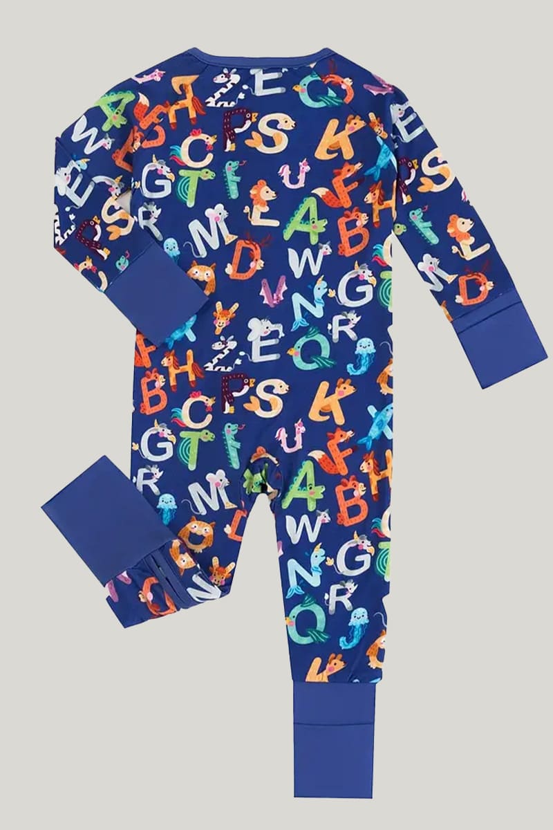 Bamboo Fiber Baby Sleepsuits Soft Skin-Friendly Breathable Letter Pattern Jumpsuit