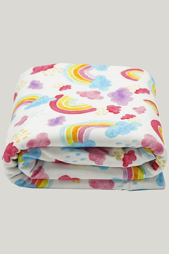 Baby Knitted Bamboo Viscose Blanket With Rainbow Cloud Print-2316520005
