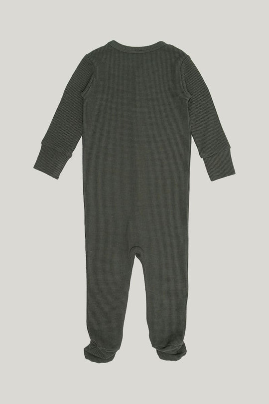 Soft Solid Color Baby Long-Sleeved Long-Pants Baby Sleepsuits Footed, Bamboo Viscose Waffle Onesie Infant Bean Hat 2Pcs-2315580181