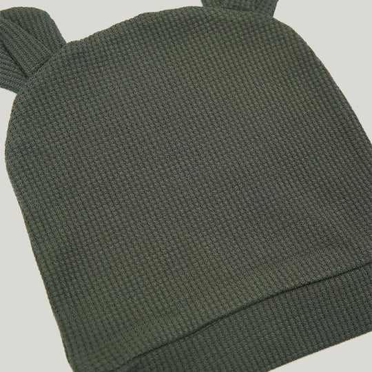 Soft Solid Color Baby Long-Sleeved Long-Pants Baby Sleepsuits Footed, Bamboo Viscose Waffle Onesie Infant Bean Hat 2Pcs-2315580181