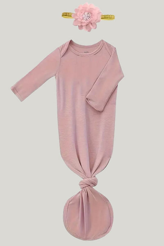 Bamboo Baby Knoted Gown Sleep Gown With Hand Protection And Open Hem