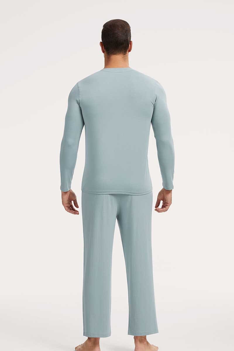 Private Label Bamboo Cotton Men V-neck Long Pajama Set Factory