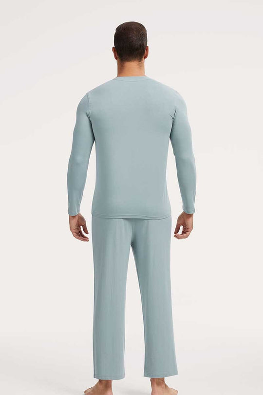 Private Label Bamboo Cotton Men V-neck Long Pajama Set Factory