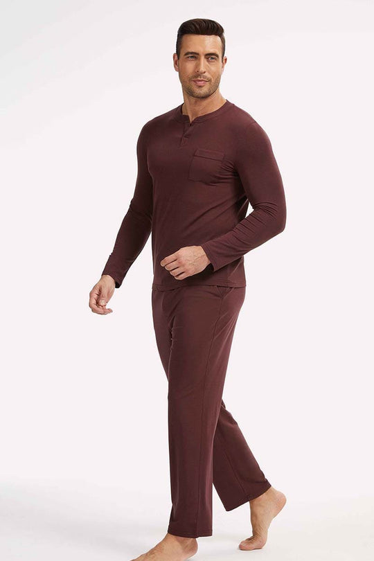 Wholesale Bamboo Cotton Men V-neck Long Pajama Set Factory