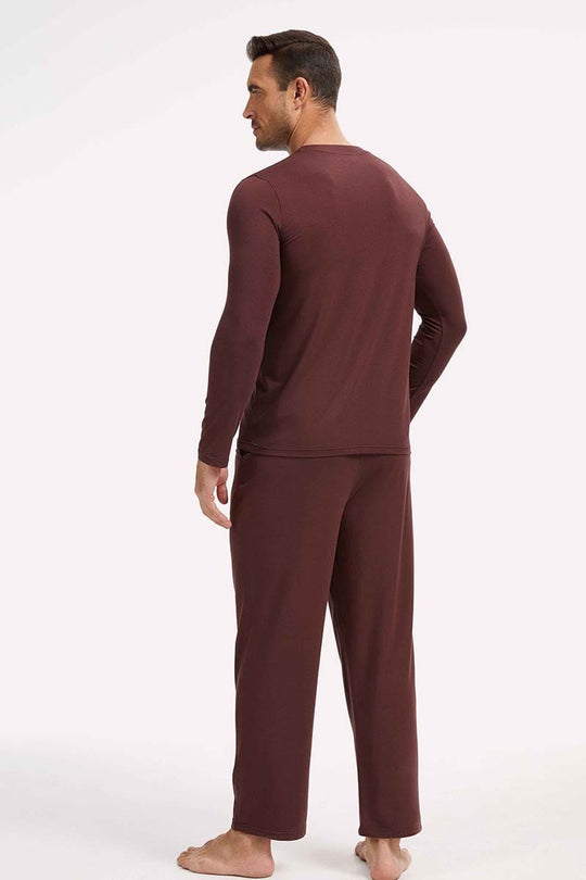 Wholesale Bamboo Cotton Men V-neck Long Pajama Set Factory