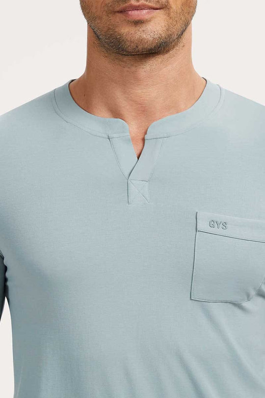 Private Label Bamboo Cotton Men V-neck Long Pajama Set Factory