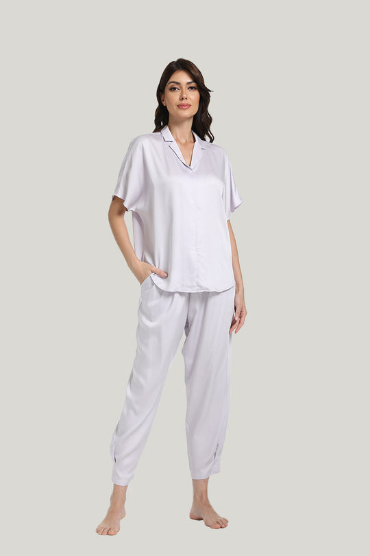 Bamboo Fiber Women’s Knit Short-sleeve Long Tops Pajamas Set-2311290095