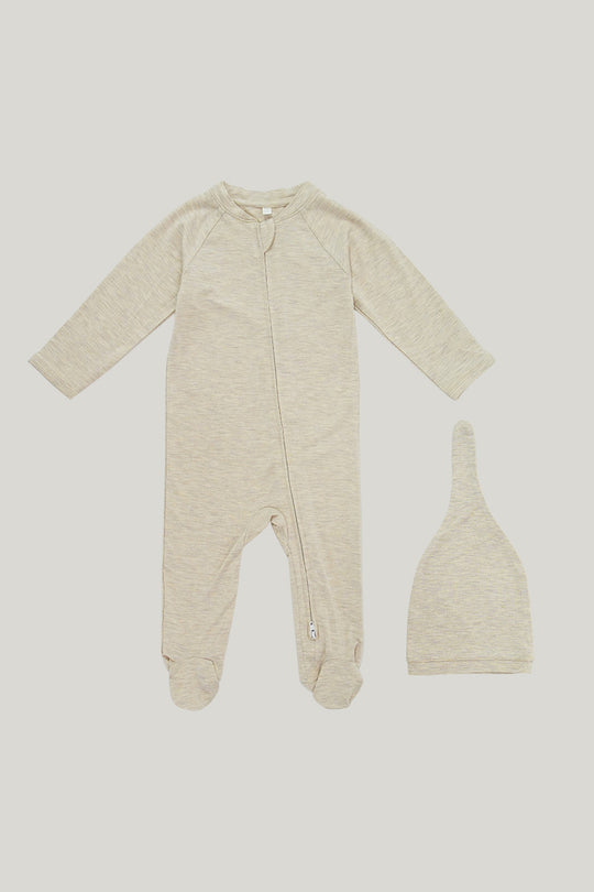 Oeko-Tex Certified Bamboo Knit Zipper Footed Sleeper With Bean Hats  -2311820092