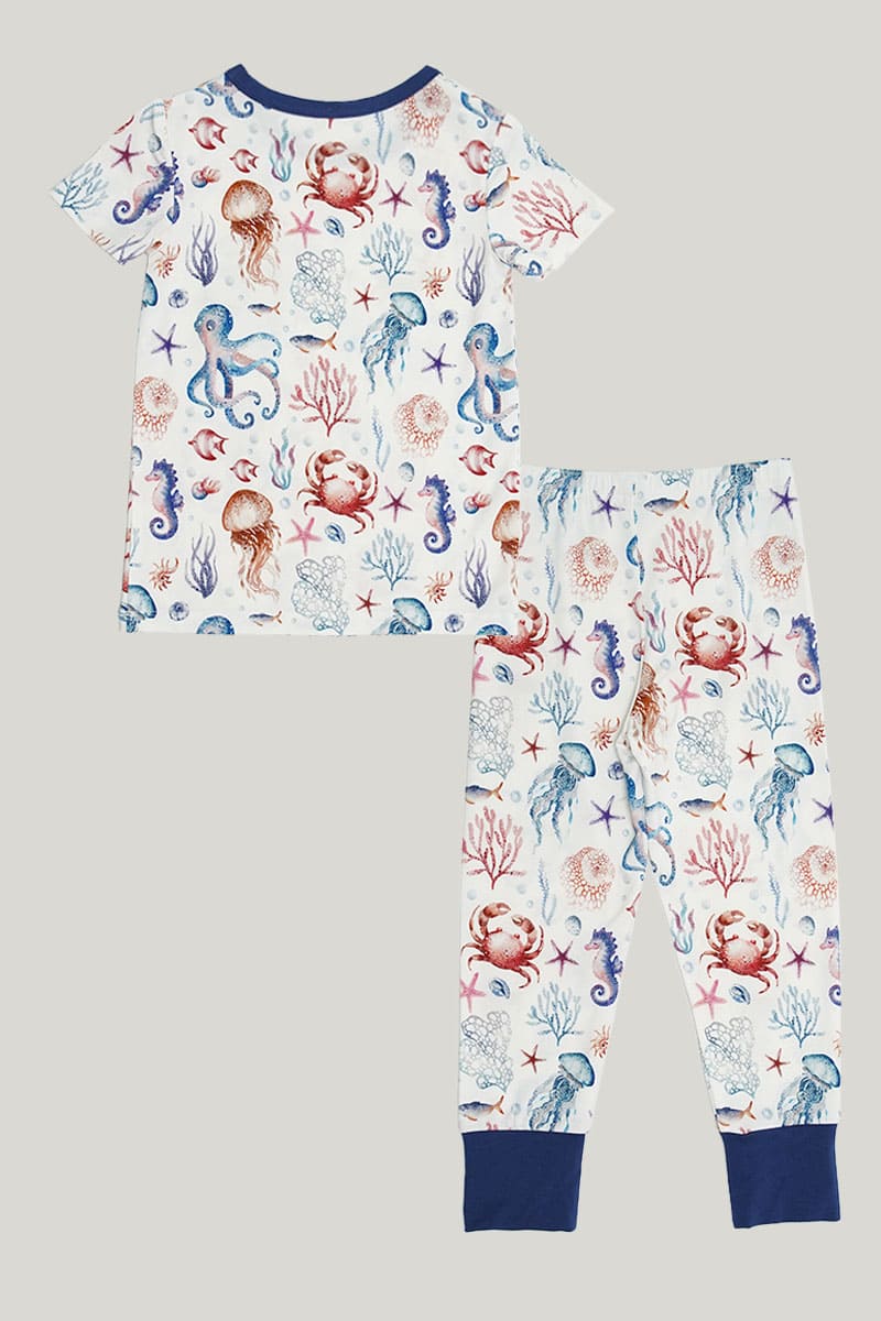 Comfortable And Breathable Kid's Short-Sleeved Shorts Kids Pajamas Set, Children'S Childrenwear With Underwater World Pattern-2316340086-2