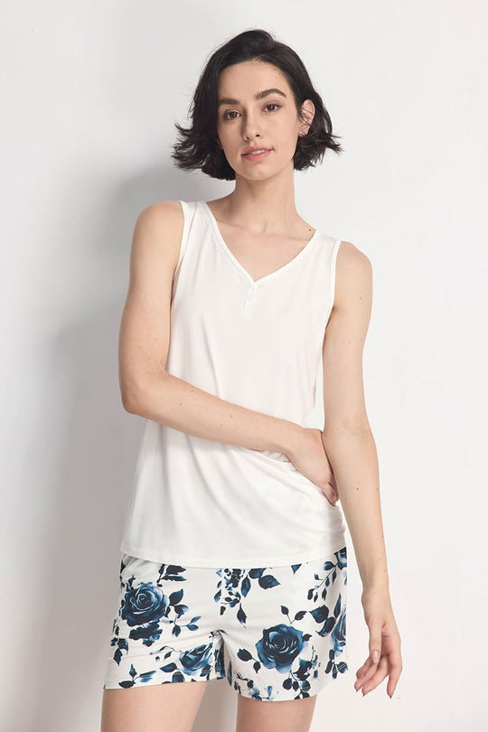 Custom Bamboo Lace-Trim V-Neck Lounge Tank & Shorts Set Manufacturer