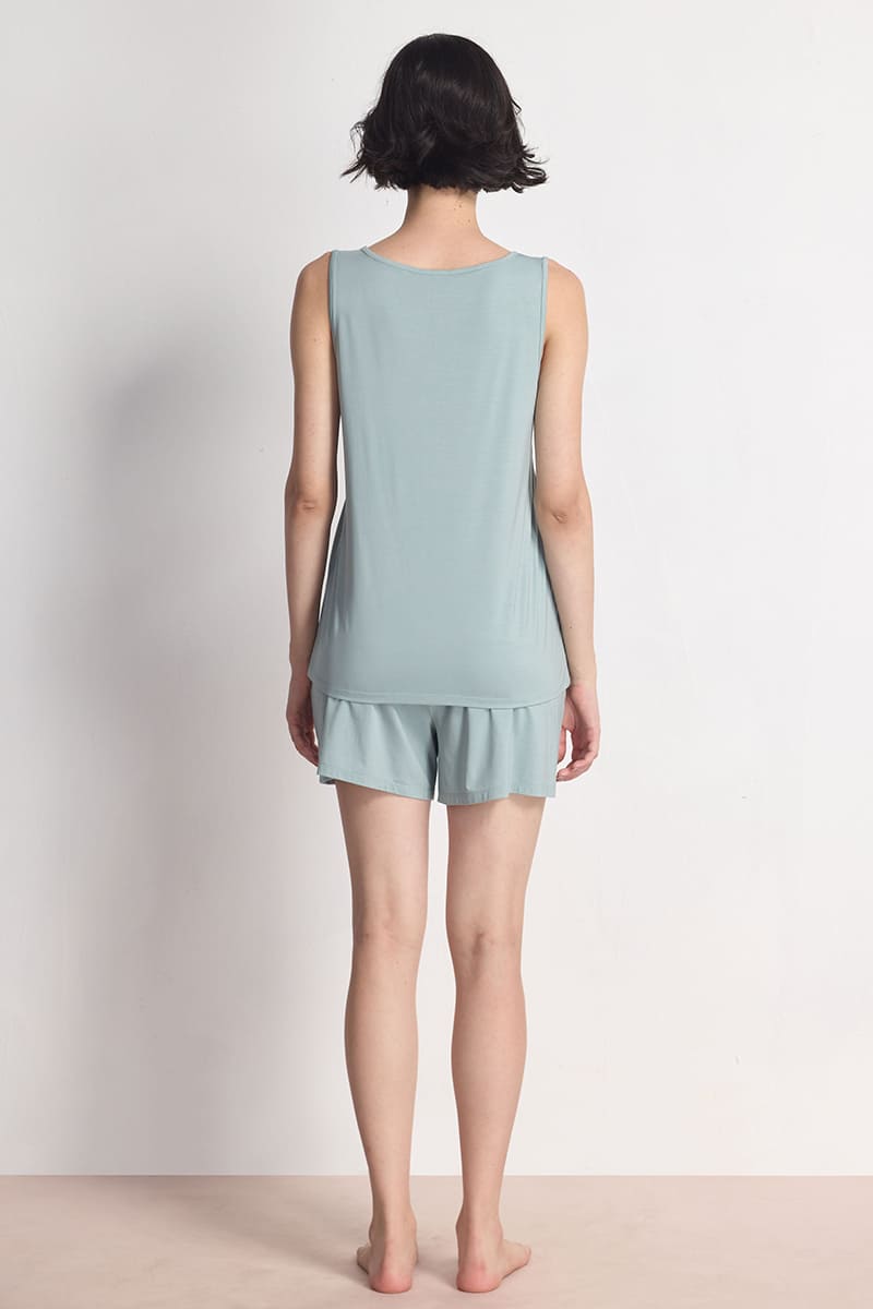 Custom Bamboo Lace-Trim V-Neck Lounge Tank & Shorts Set Factory