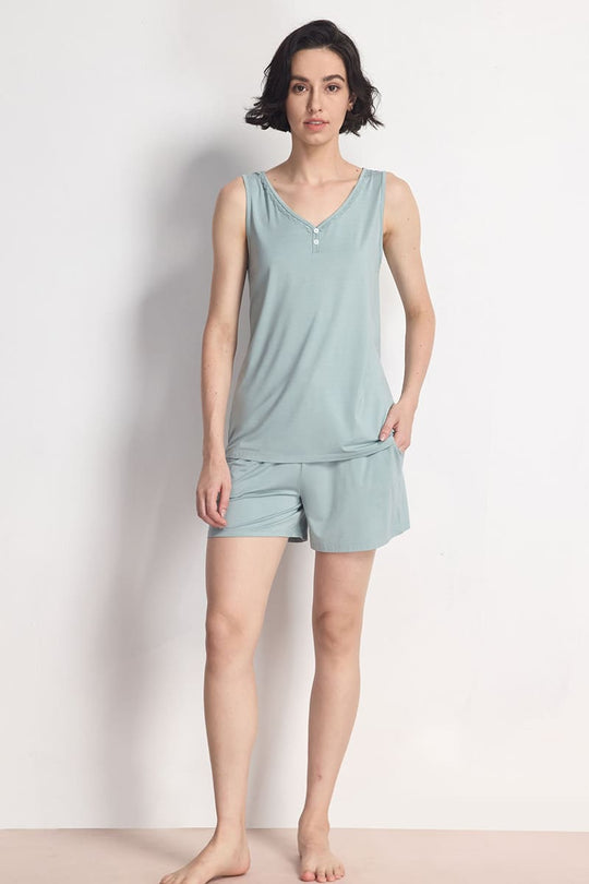 Custom Bamboo Lace-Trim V-Neck Lounge Tank & Shorts Set Factory
