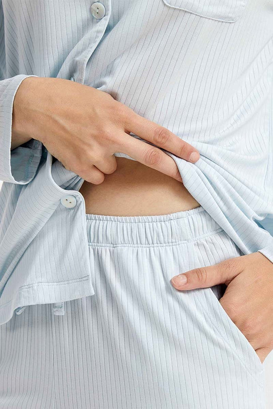 CustomIized Bamboo Ribbed Collared Pajamas Set Factory