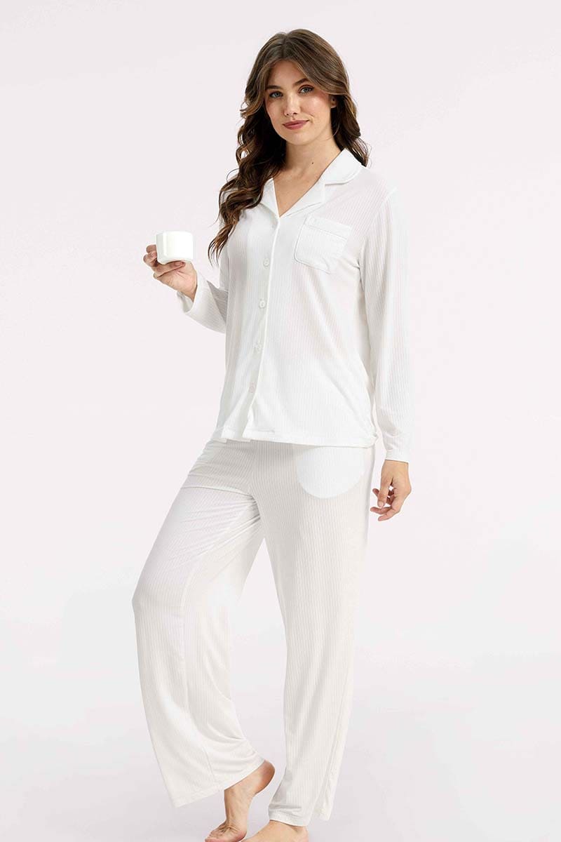 Private Label Bamboo Ribbed Collared Pajamas Set Factory