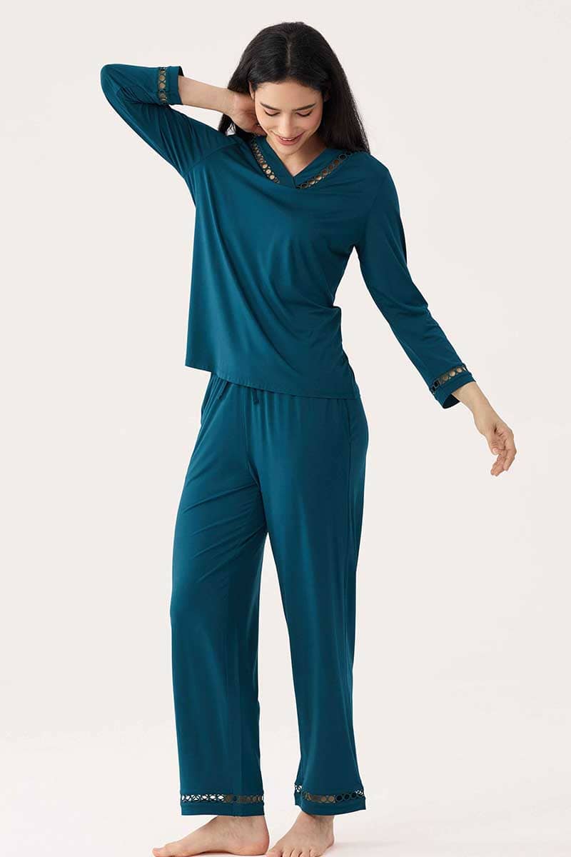 Private Label Bamboo Soft Touch  Hollow-out Sleepwear Set Manufacturer