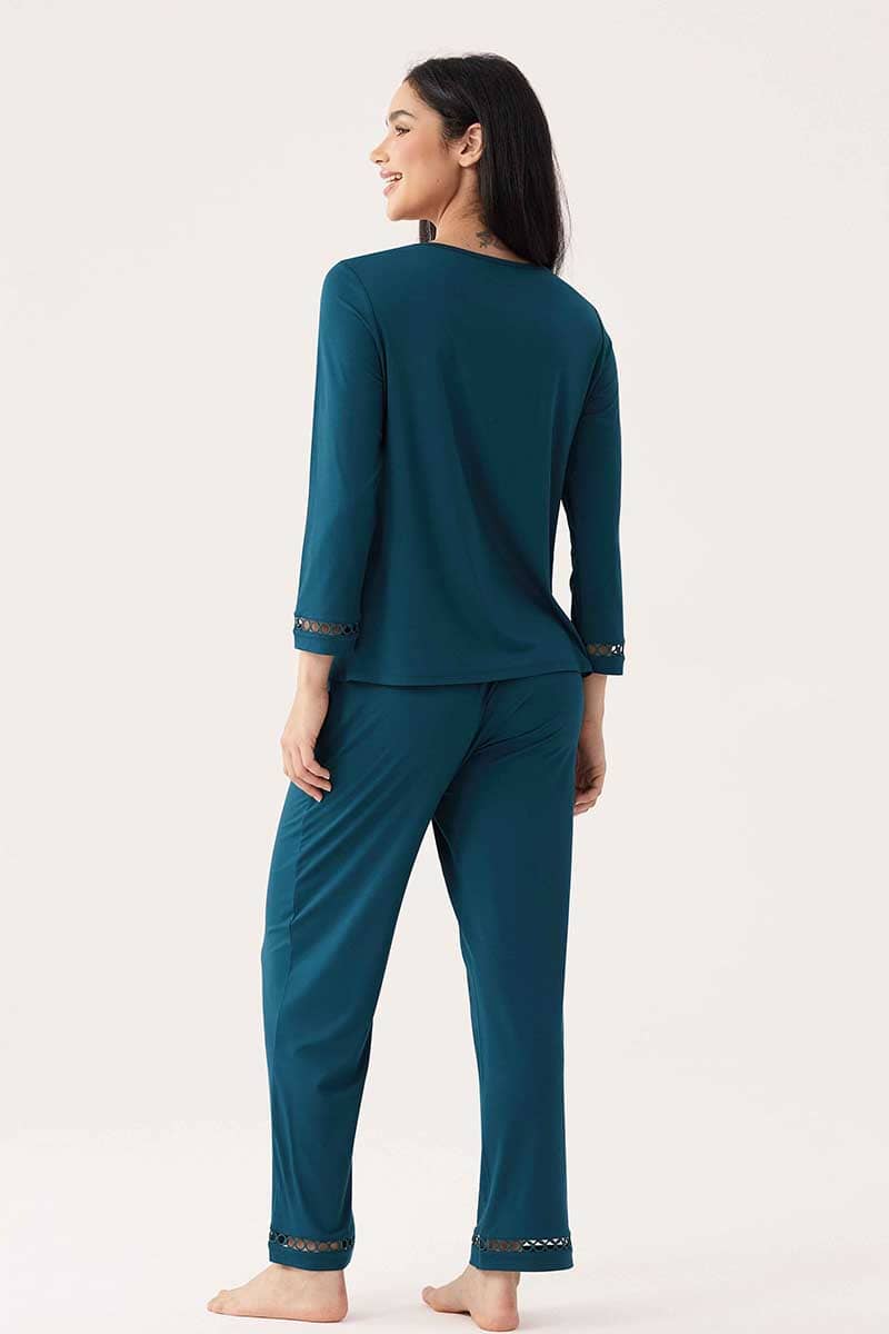 Private Label Bamboo Soft Touch  Hollow-out Sleepwear Set Manufacturer