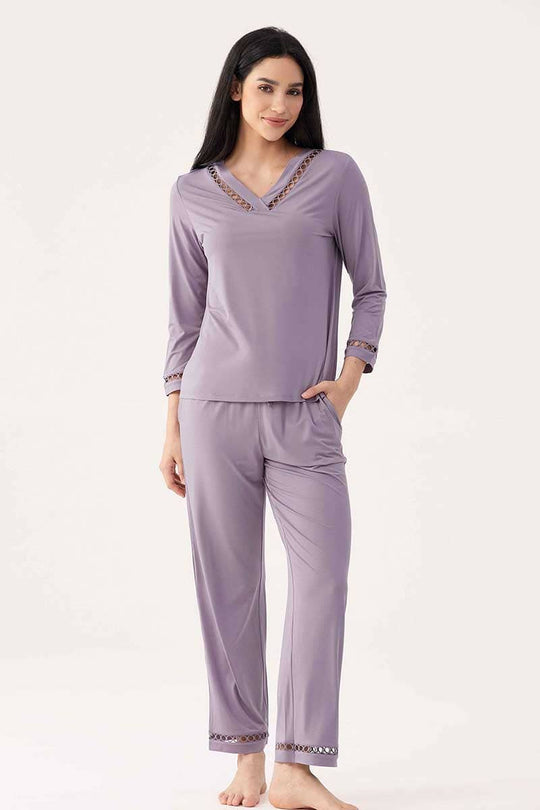 Private Label Bamboo Soft Touch  Hollow-out Sleepwear Set Factory