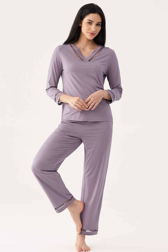Private Label Bamboo Soft Touch  Hollow-out Sleepwear Set Factory
