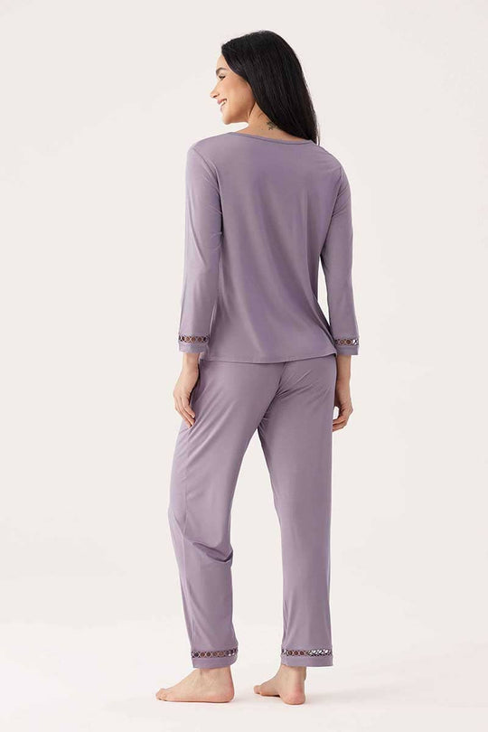 Private Label Bamboo Soft Touch  Hollow-out Sleepwear Set Factory