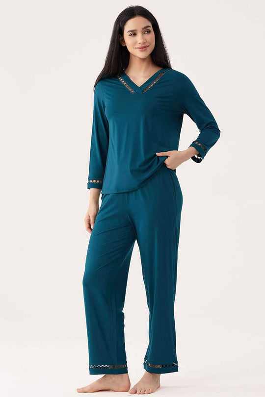 Private Label Bamboo Soft Touch  Hollow-out Sleepwear Set Manufacturer