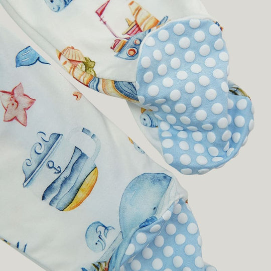 Custom Baby Long-Sleeved Long Pants Sleepsuits With Whale Pattern, Toddler Two-Way Zipper Sleepsuits With Feet Wholesaler-2316340086