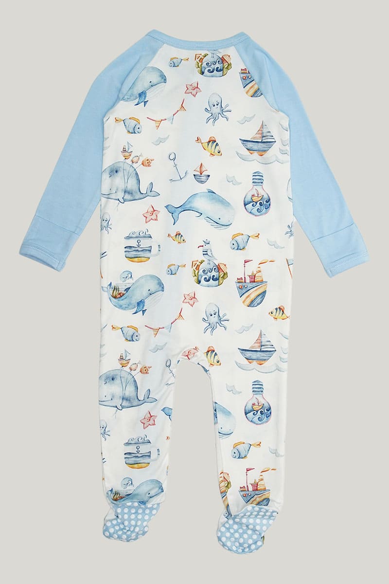 Custom Baby Long-Sleeved Long Pants Sleepsuits With Whale Pattern, Toddler Two-Way Zipper Sleepsuits With Feet Wholesaler-2316340086