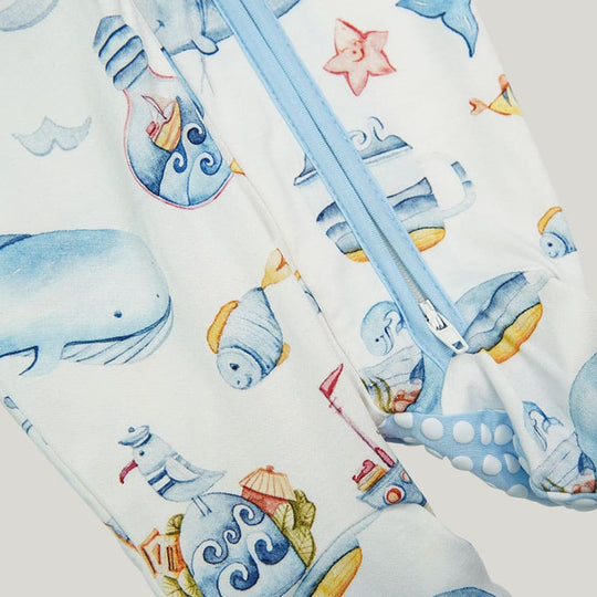 Custom Baby Long-Sleeved Long Pants Sleepsuits With Whale Pattern, Toddler Two-Way Zipper Sleepsuits With Feet Wholesaler-2316340086