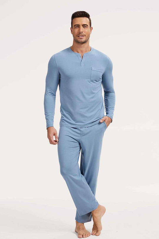 CustomIized Bamboo Cotton Men V-neck Long Pajama Set Factory