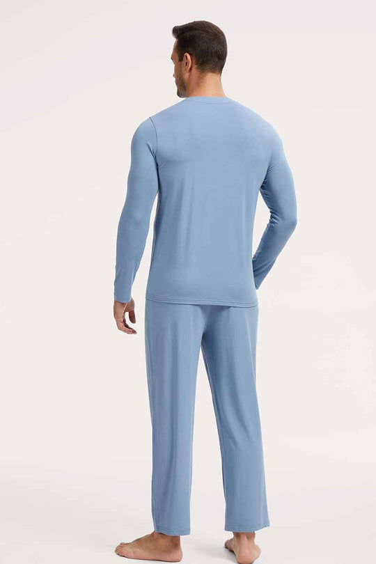CustomIized Bamboo Cotton Men V-neck Long Pajama Set Factory