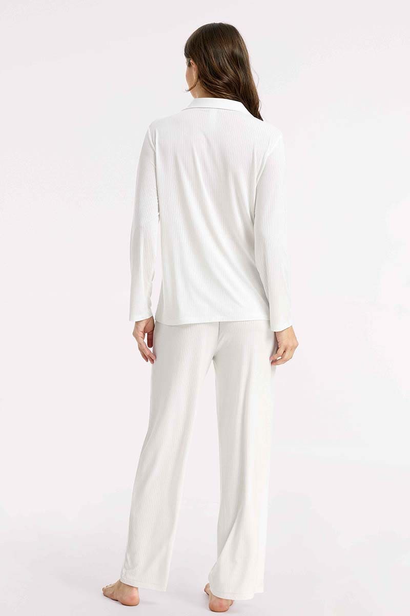 Private Label Bamboo Ribbed Collared Pajamas Set Factory
